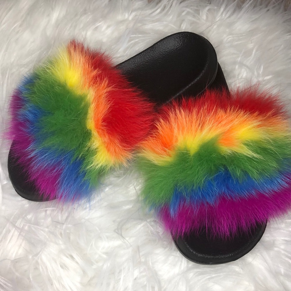 Rainbow Fur Slides🥰